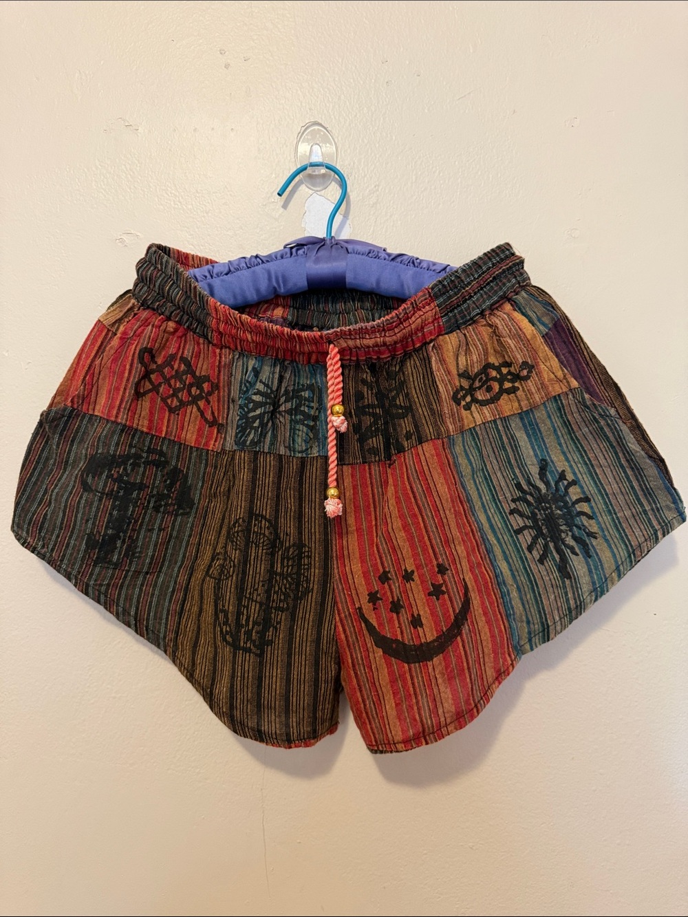 Striped Multicolor Bohemian Athletic Shorts with Printed Motifs